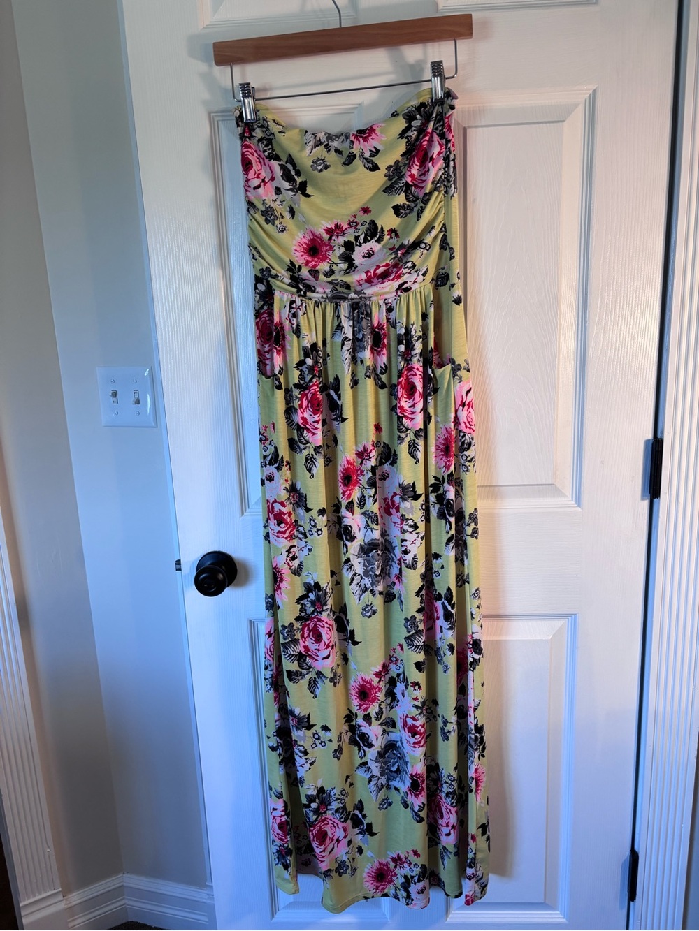 Vanilla Bay Lime Green Strapless Floral Maxi Dress